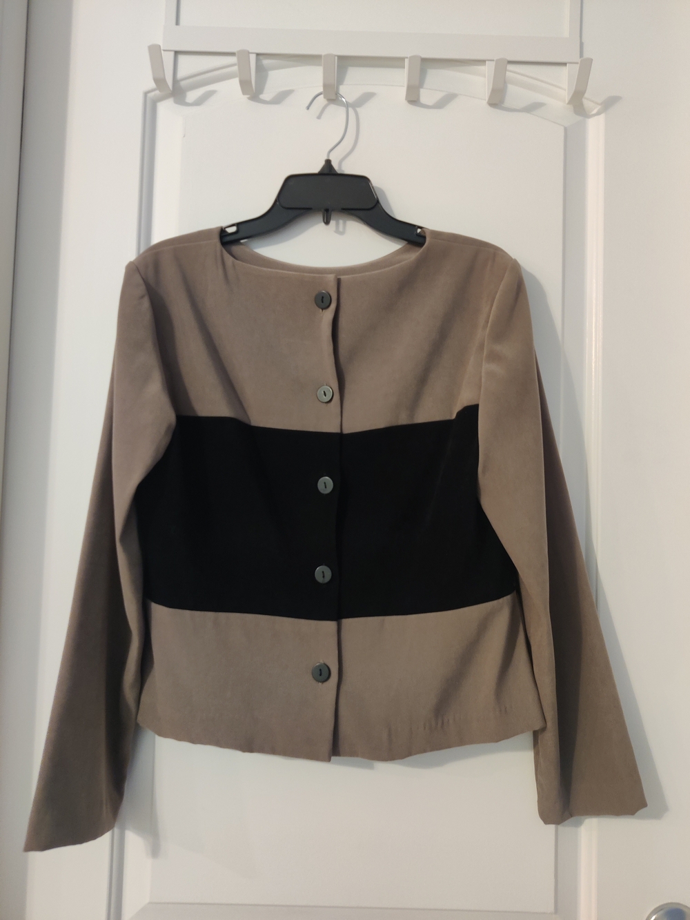 Positive Attitude Taupe and Black Colorblock Button Jacket